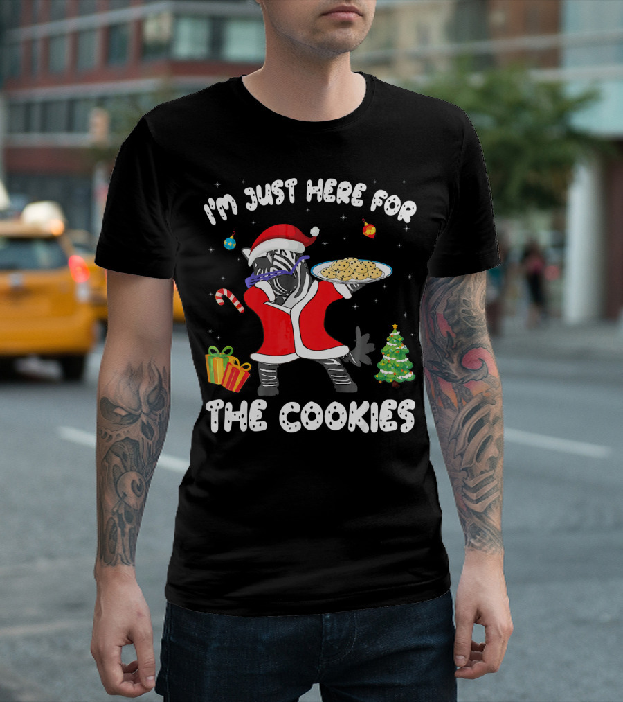 I'm Just Here For The Cookies Zebra Dabbing Christmas T-Shirt