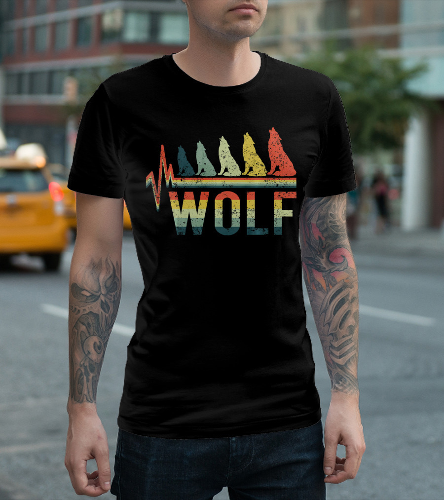 Vintage Retro Wolf Heartbeat T-Shirt