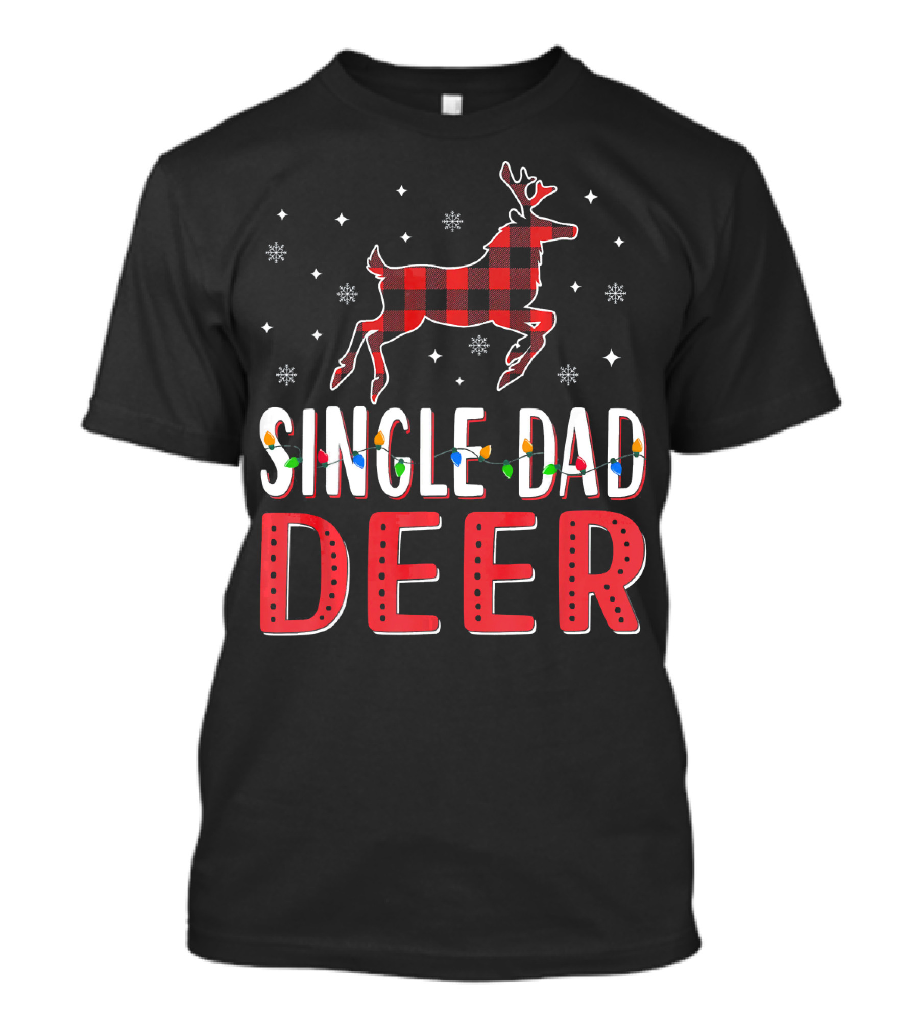 Single Dad Deer Xmas Plaid Reindeer Christmas Lights T-Shirt