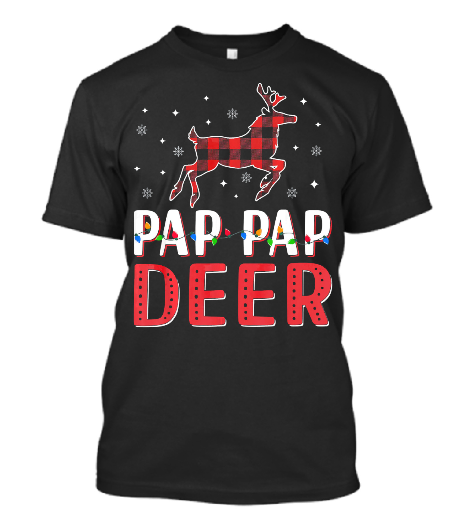 Pap Pap Deer Xmas Christmas Light Reindeer Plaid Snowflakes T-Shirt