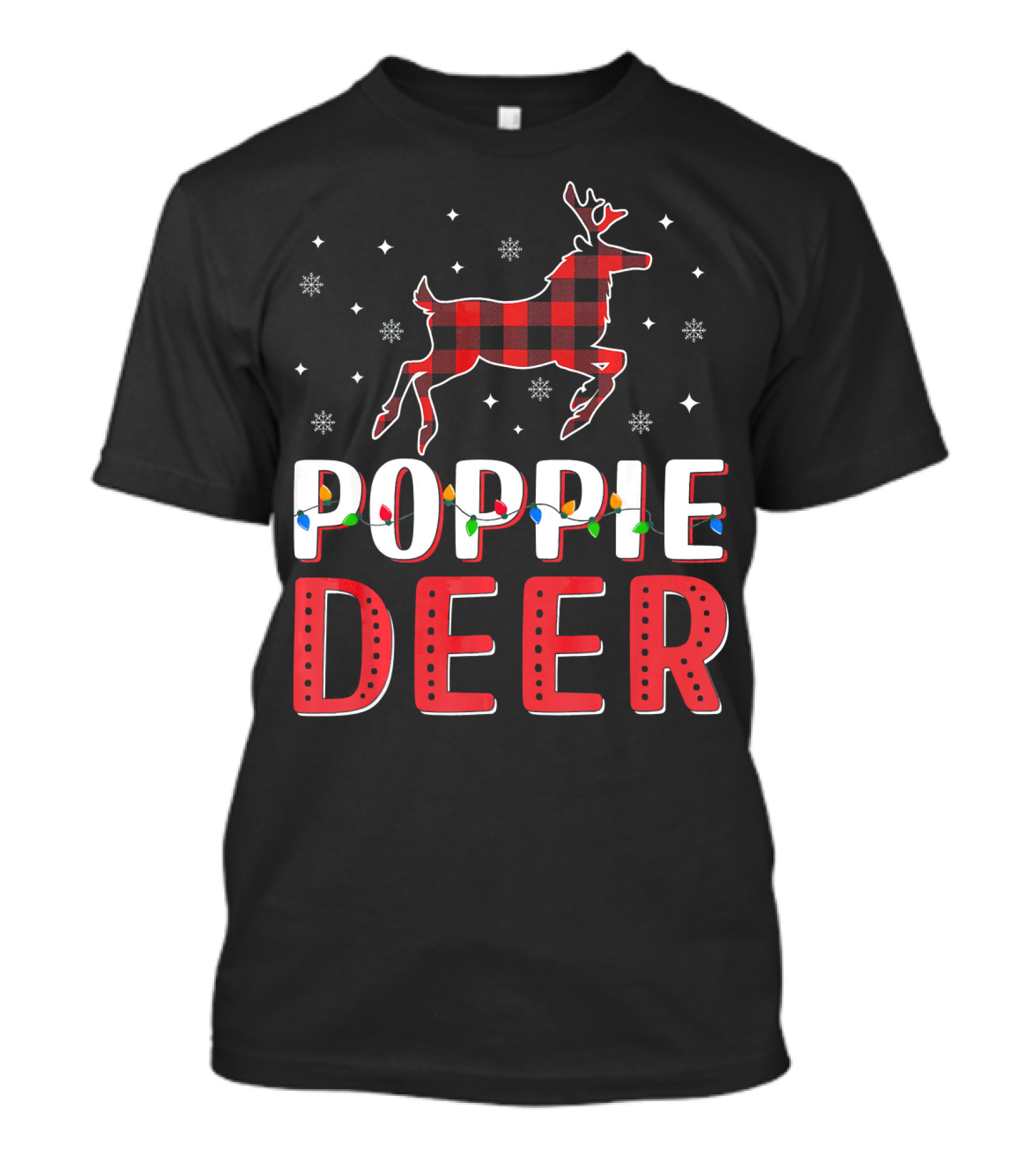 Poppie Deer Xmas Plaid Reindeer Christmas Light T-Shirt