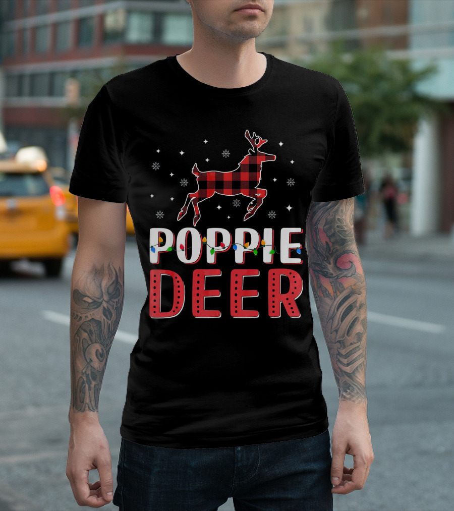 Poppie Deer Xmas Plaid Reindeer Christmas Light T-Shirt