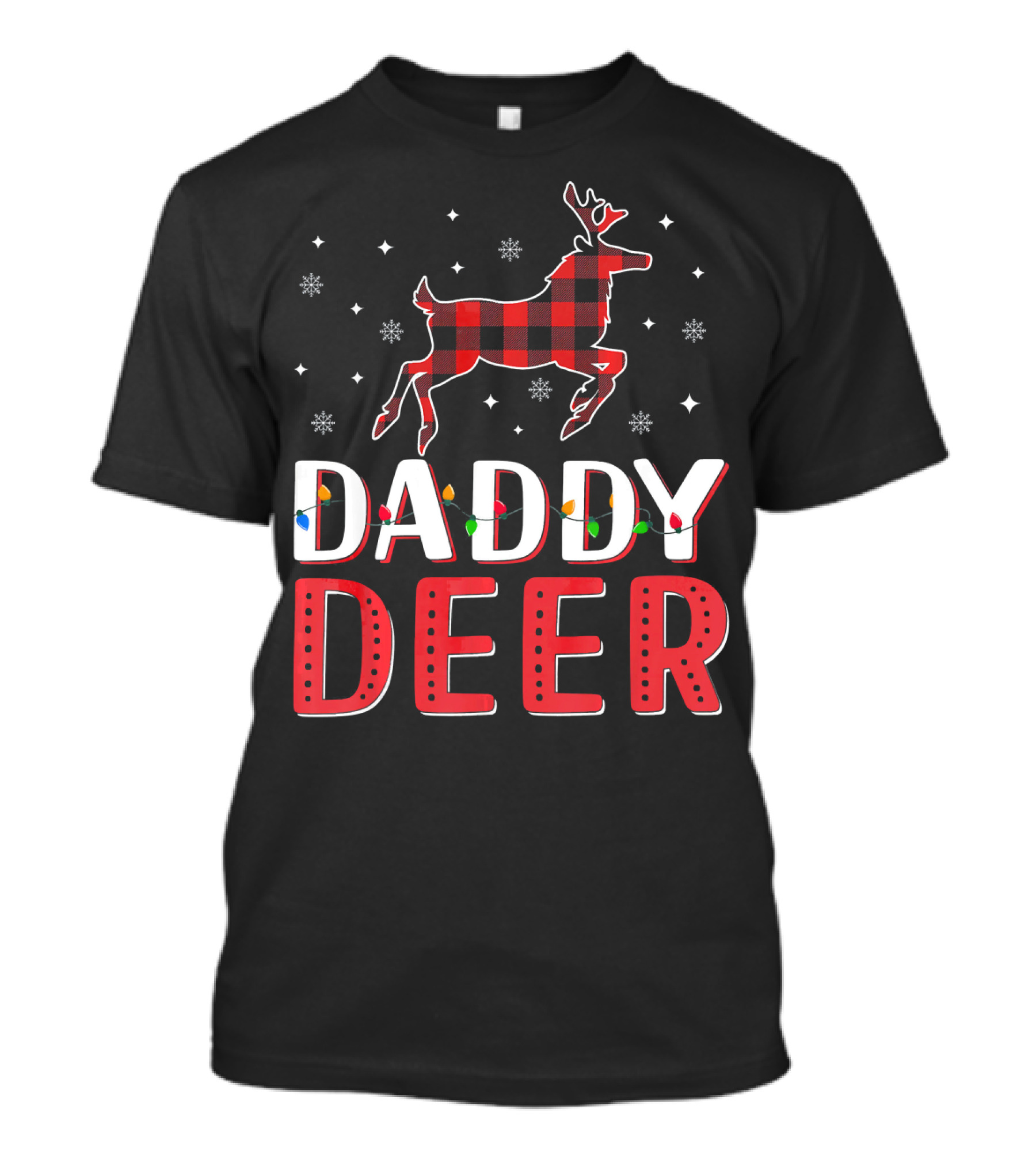 Daddy Deer Christmas Light Plaid Reindeer Snowflakes T-Shirt