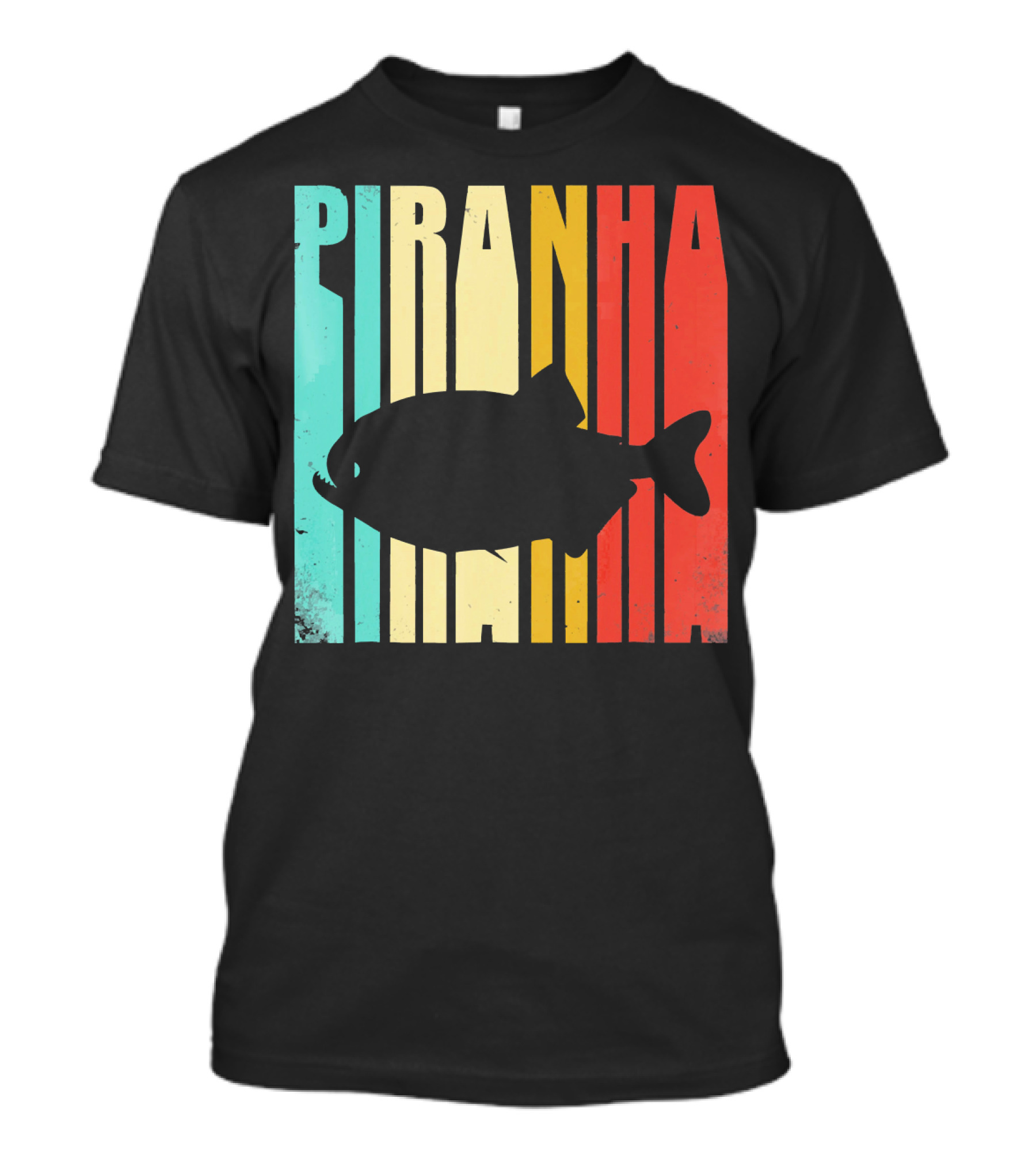 Piranha Retro Striped Silhouette Vintage T-Shirt