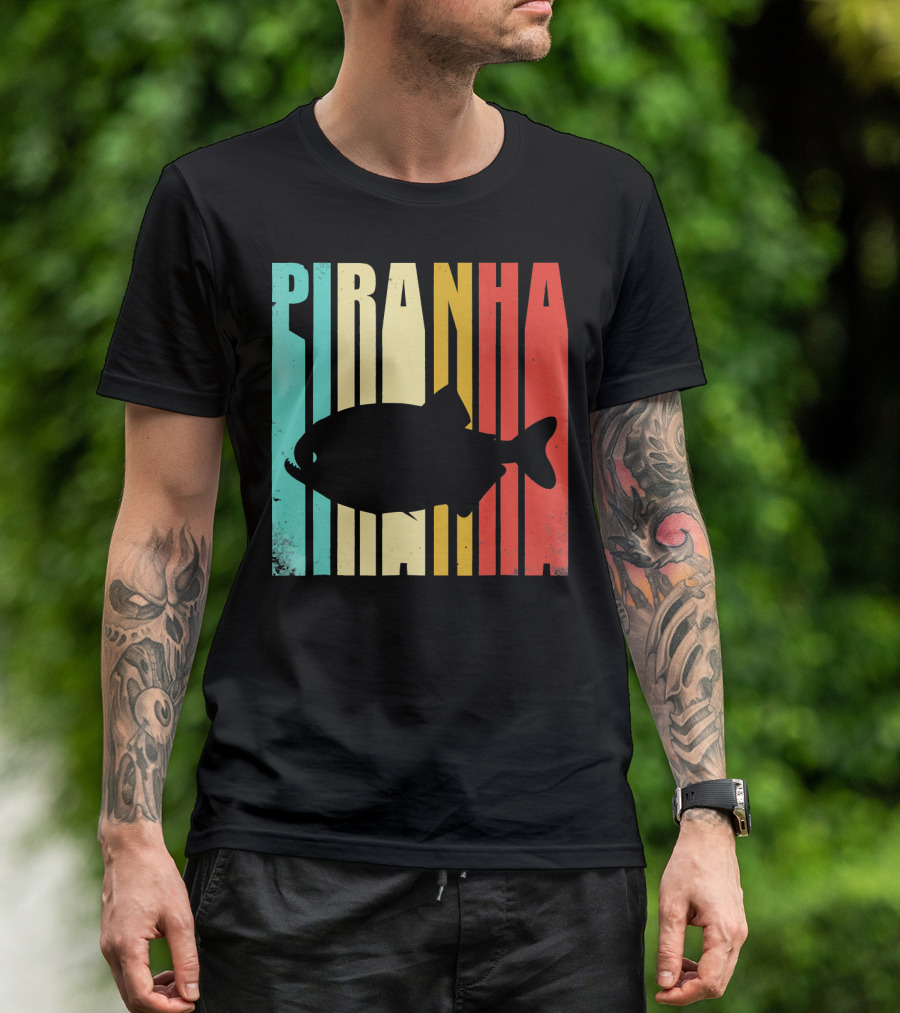 Piranha Retro Striped Silhouette Vintage T-Shirt