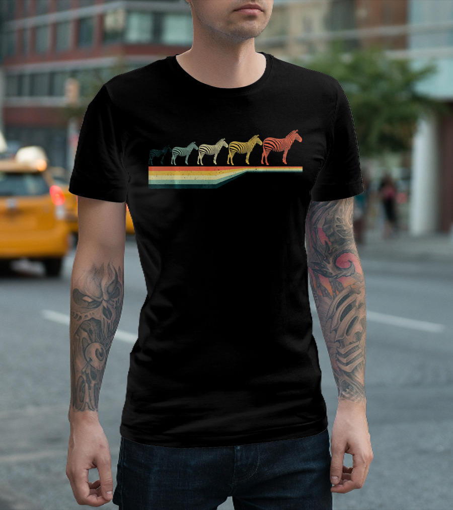 Vintage Retro Zebra Animal Lover Rainbow Evolution Zookeep T-Shirt