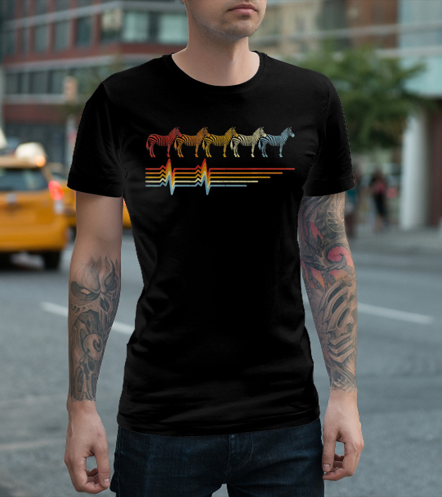 Zebra Heartbeat Retro Vintage Colorful Stripes Animals T-Shirt