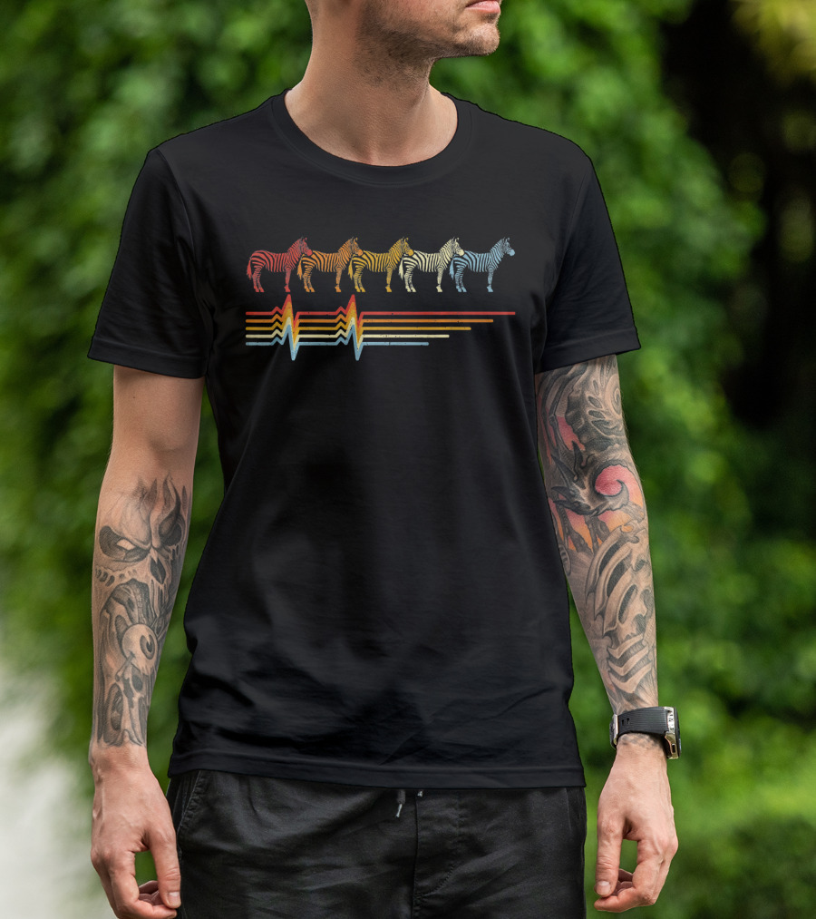 Zebra Heartbeat Retro Vintage Colorful Stripes Animals T-Shirt