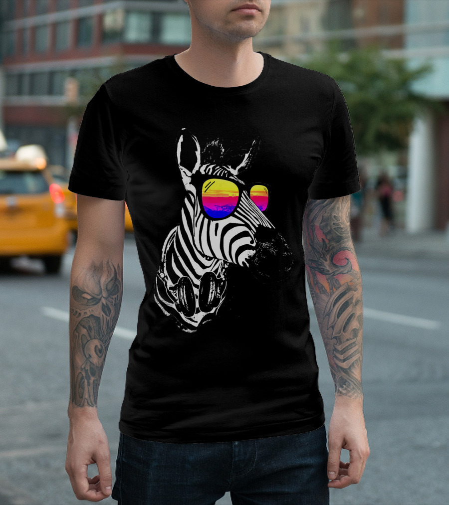 Zebra Horse Summer Fun Retro Sunglasses Headphones T-Shirt