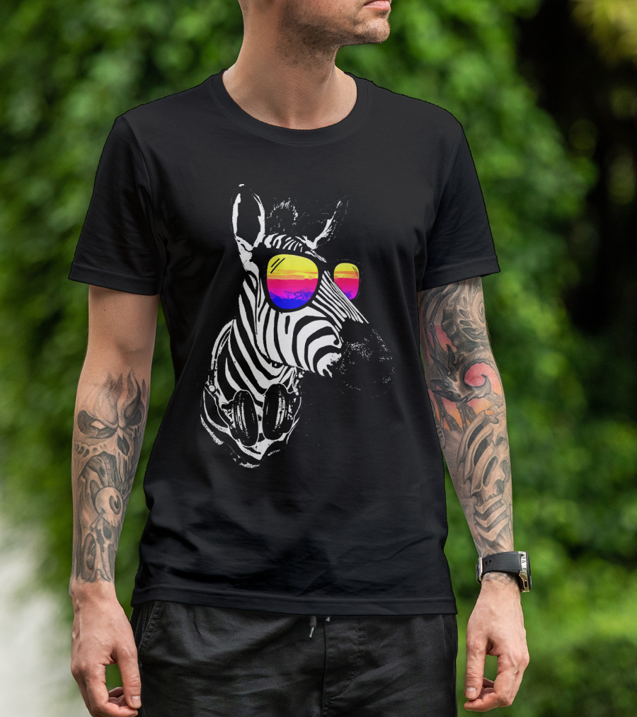 Zebra Horse Summer Fun Retro Sunglasses Headphones T-Shirt