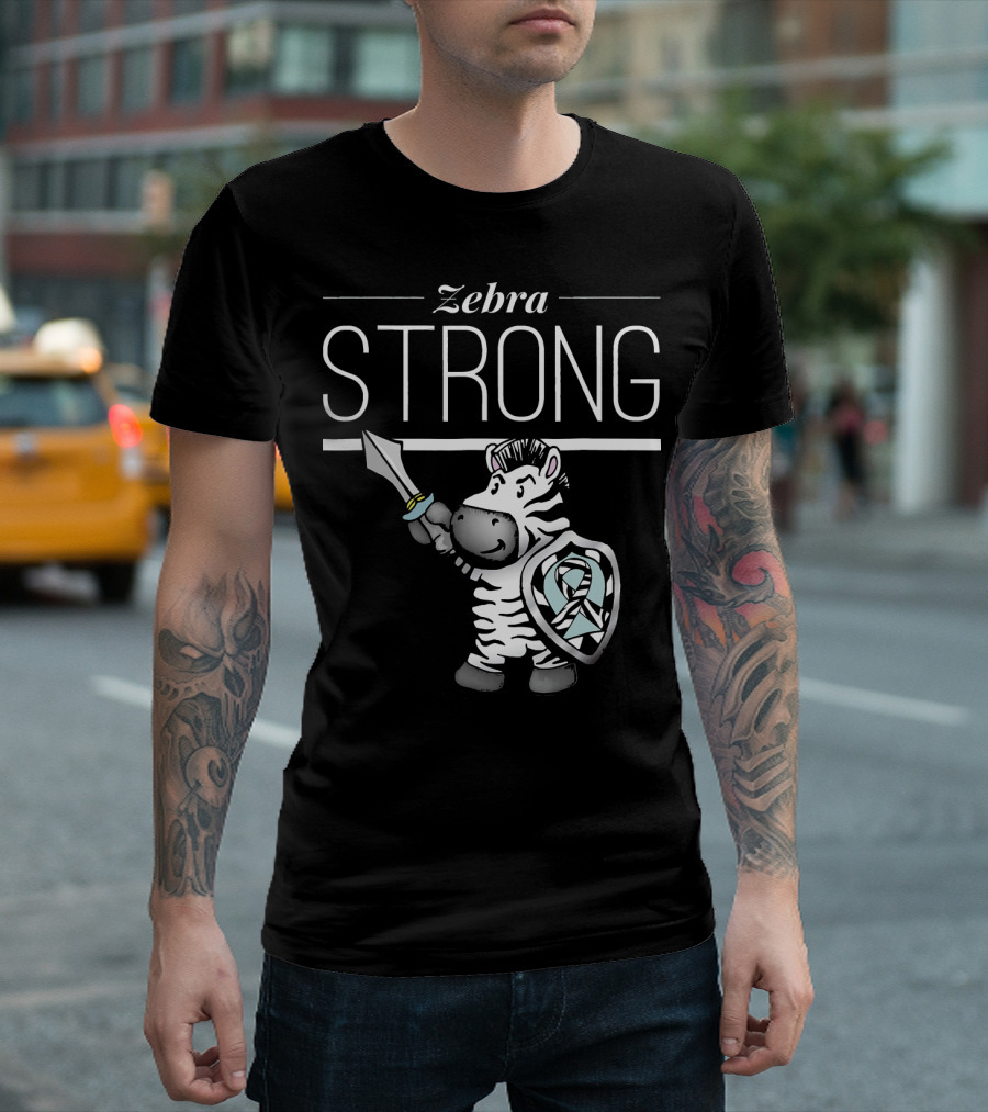 Zebra Strong Sword And Shield With Ehlers Danlos Awareness T-Shirt