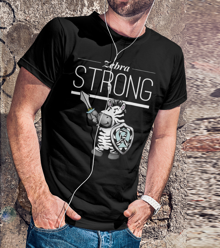 Zebra Strong Sword And Shield With Ehlers Danlos Awareness T-Shirt
