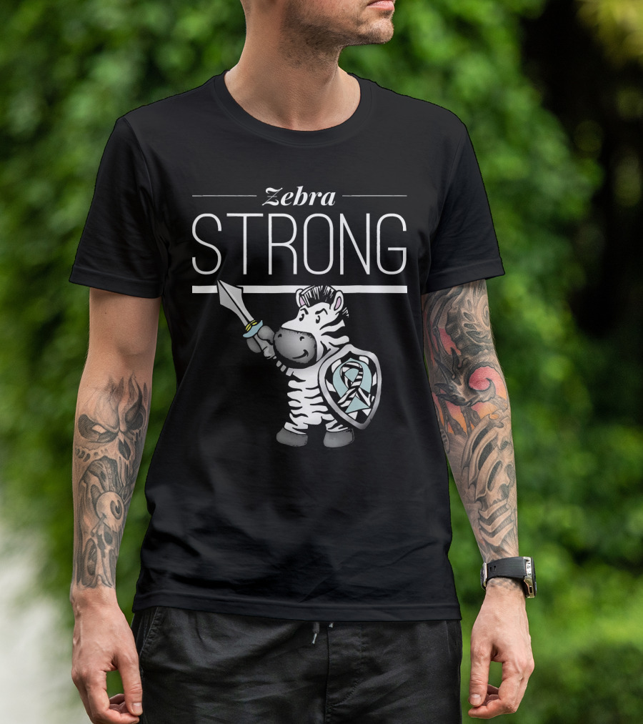 Zebra Strong Sword And Shield With Ehlers Danlos Awareness T-Shirt
