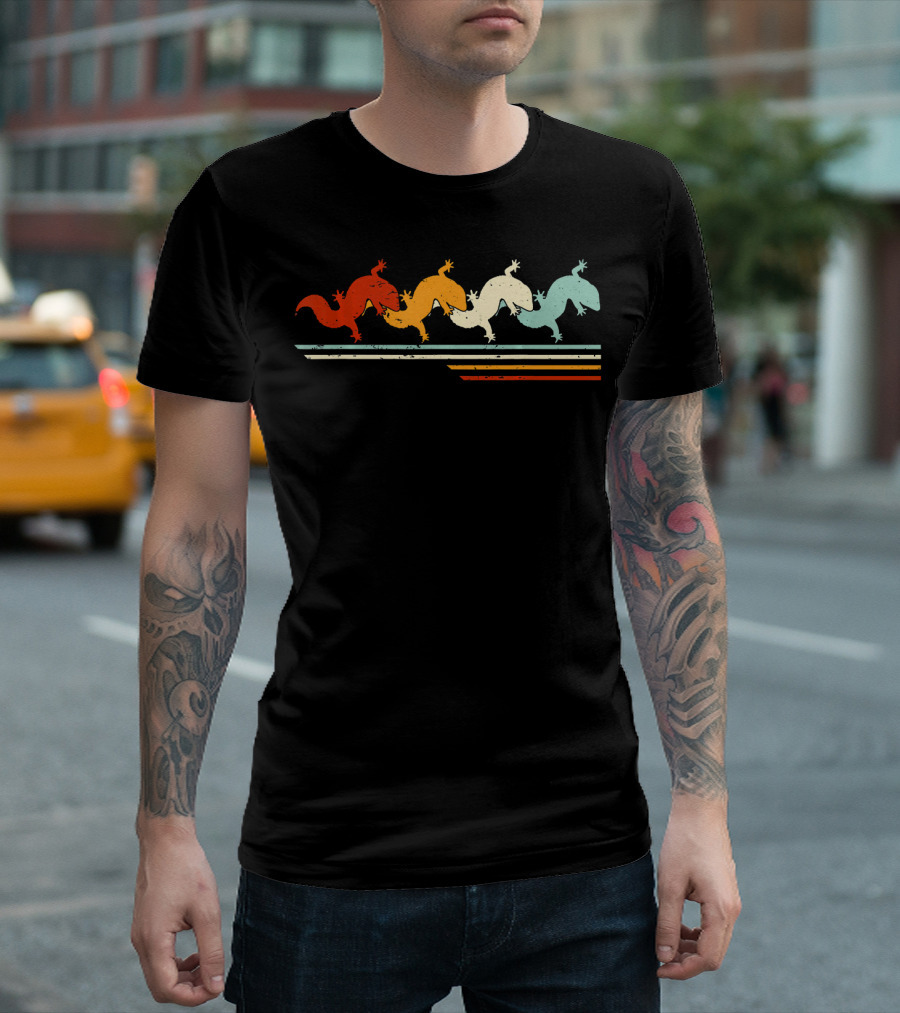 Vintage Leopard Gecko Animal Lover Retro Stripes T-Shirt