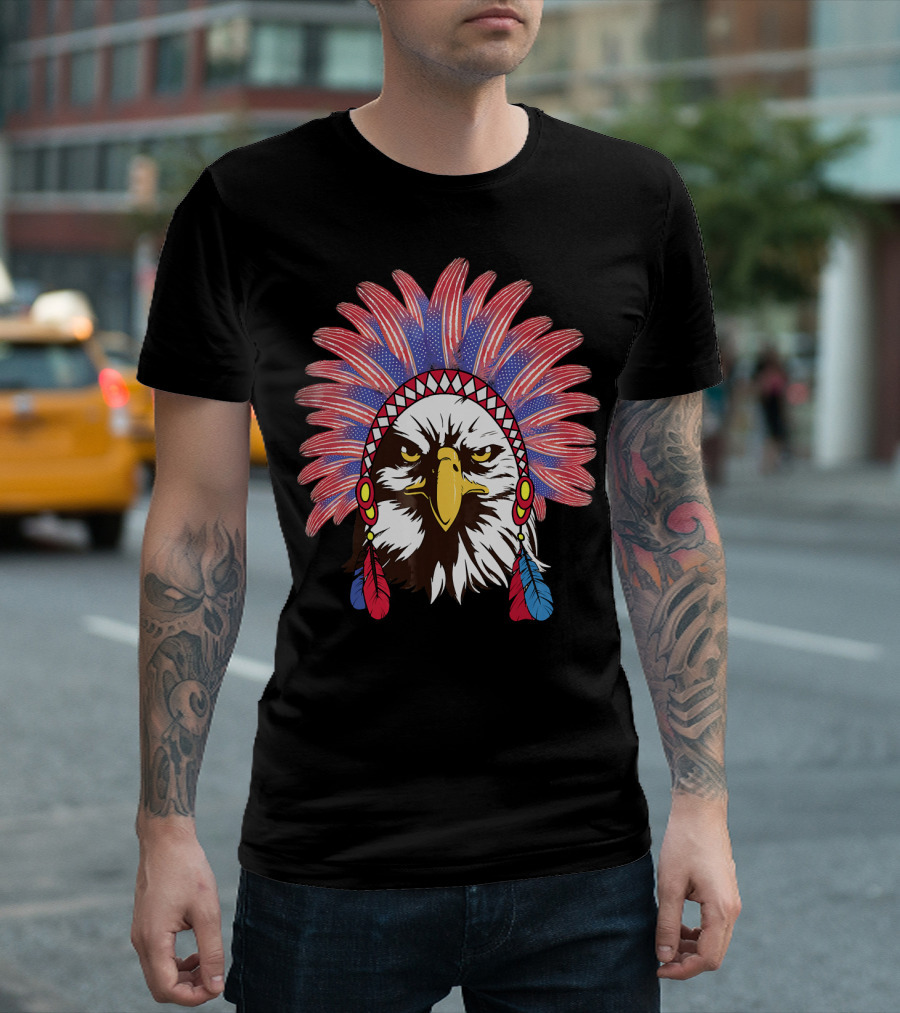 American Flag Bald Eagle Headdress T-Shirt
