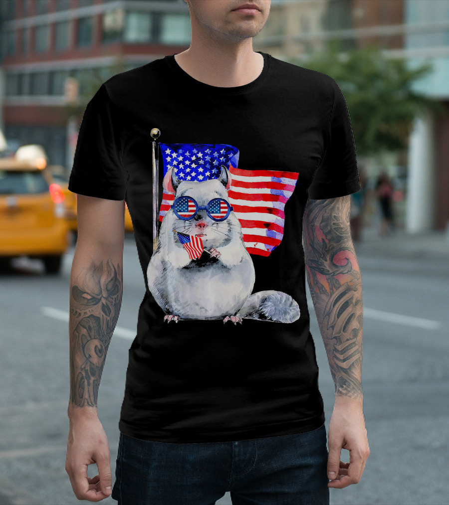 Chinchilla with American Flag Glasses and US Flag T-Shirt