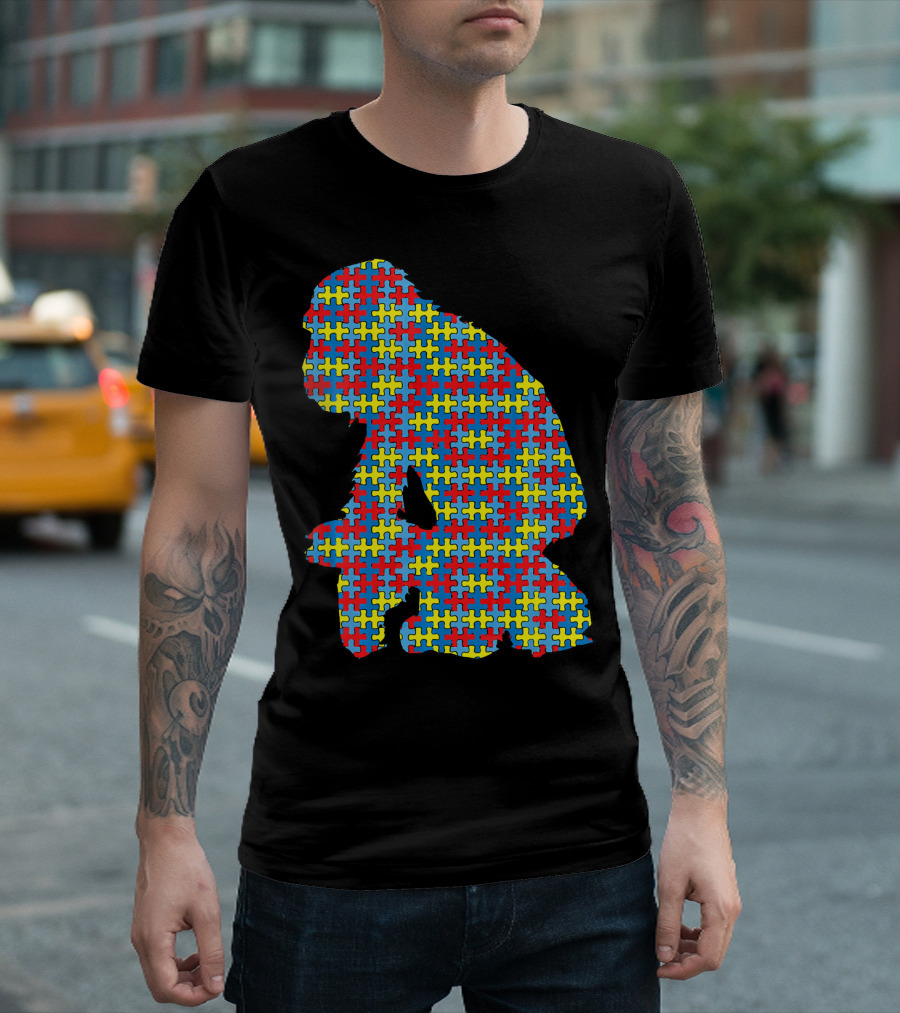Bonobo Autism Awareness Kids Chimpanzee Puzzle T-Shirt