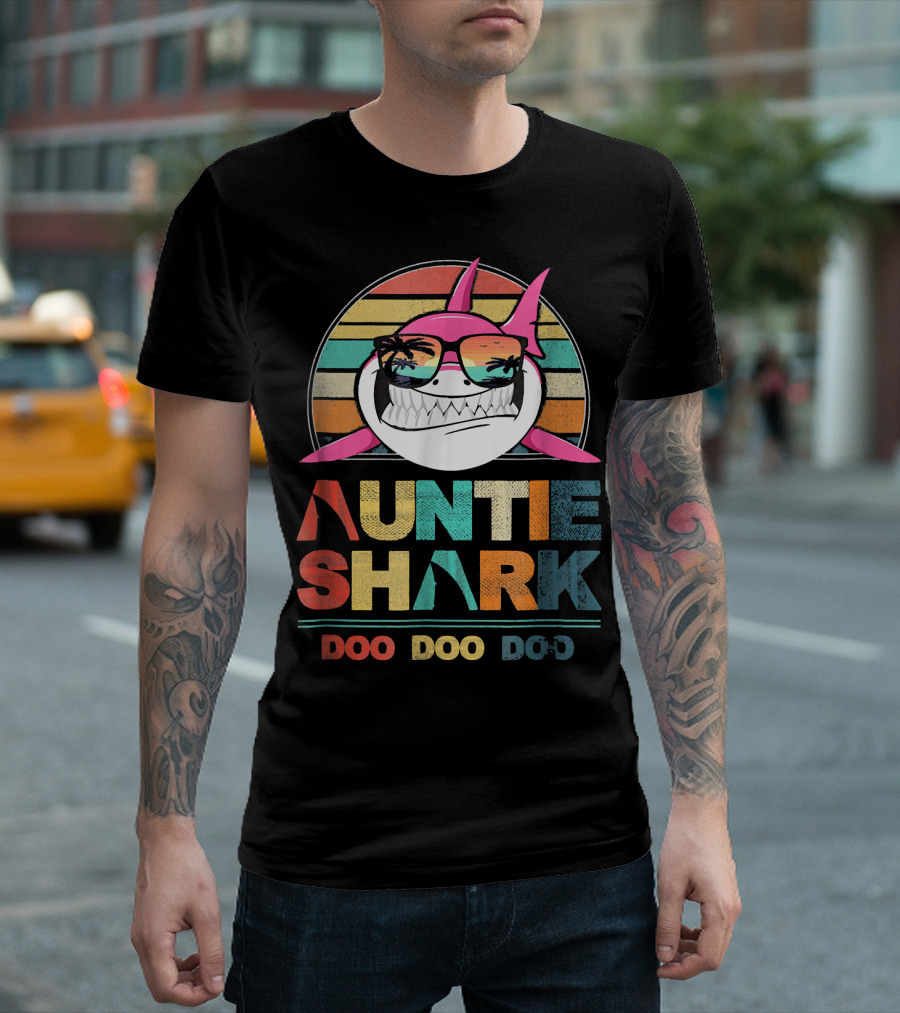Auntie Shark Doo Doo Doo Retro Sunglasses Tropical T-Shirt