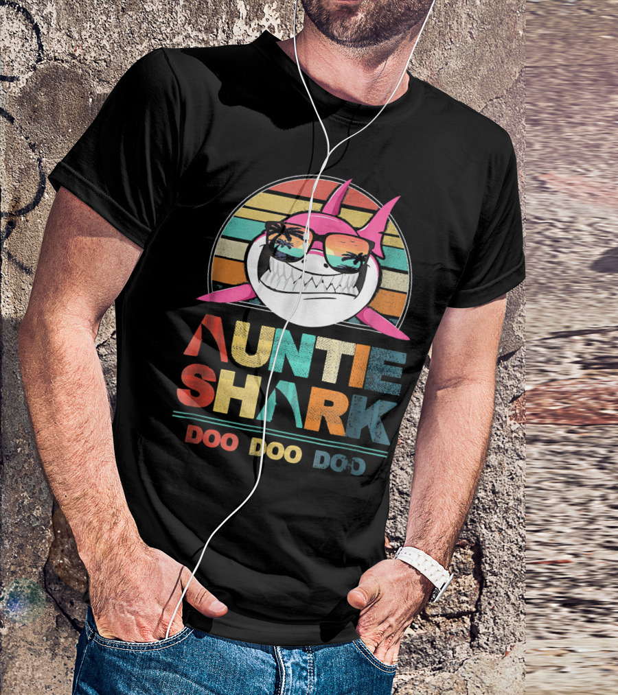 Auntie Shark Doo Doo Doo Retro Sunglasses Tropical T-Shirt
