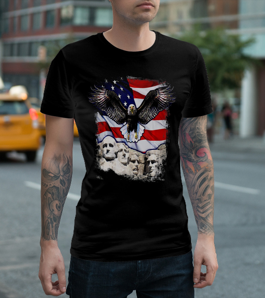 4th Of July American Bald Eagle Mount Rushmore Flag T-Shirt