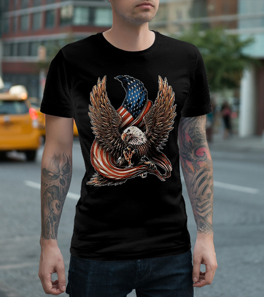 American Bald Eagle with USA Flag Wings T-Shirt