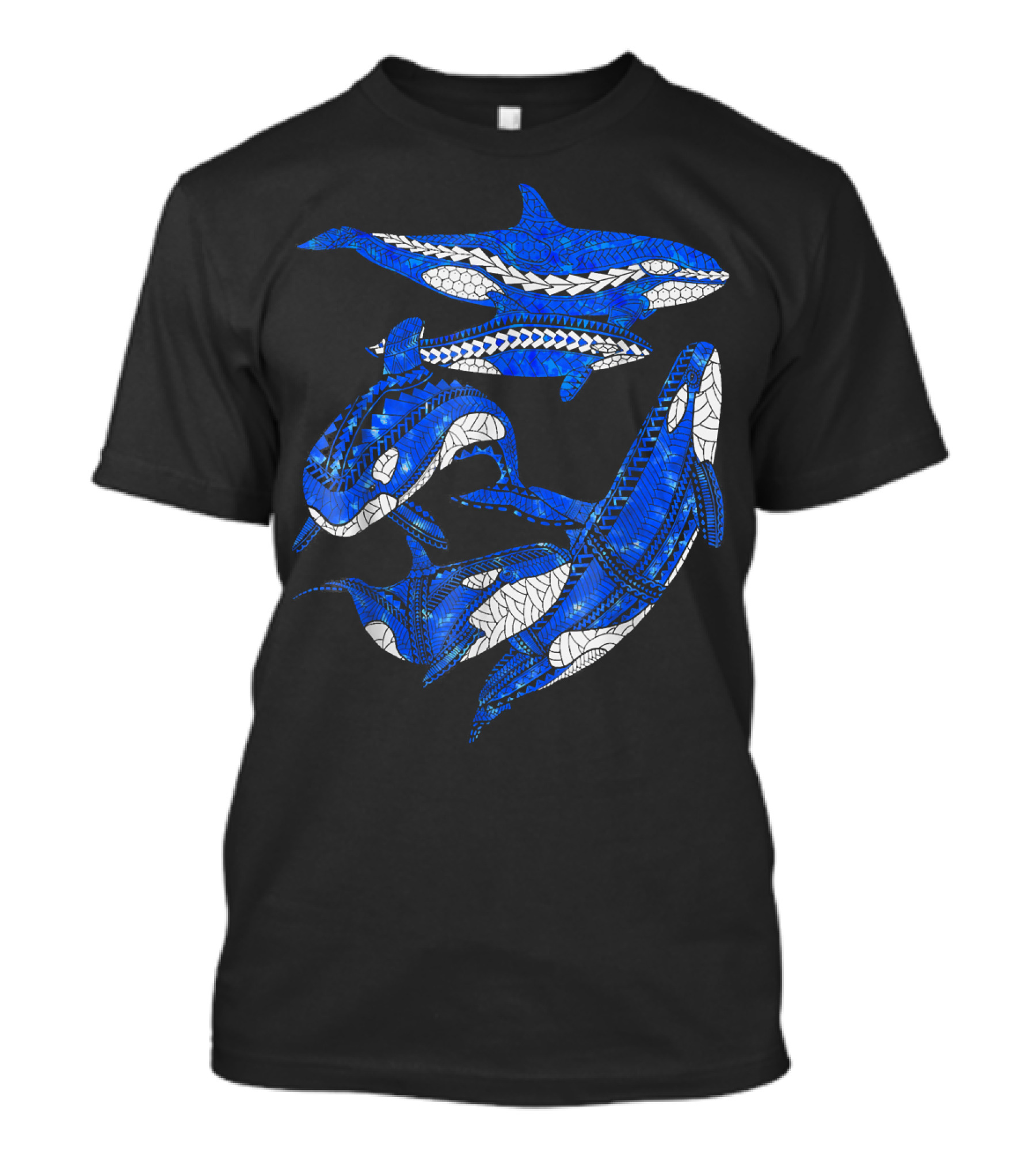 A Pod Of Orca Whales Blue Tribal T-Shirt