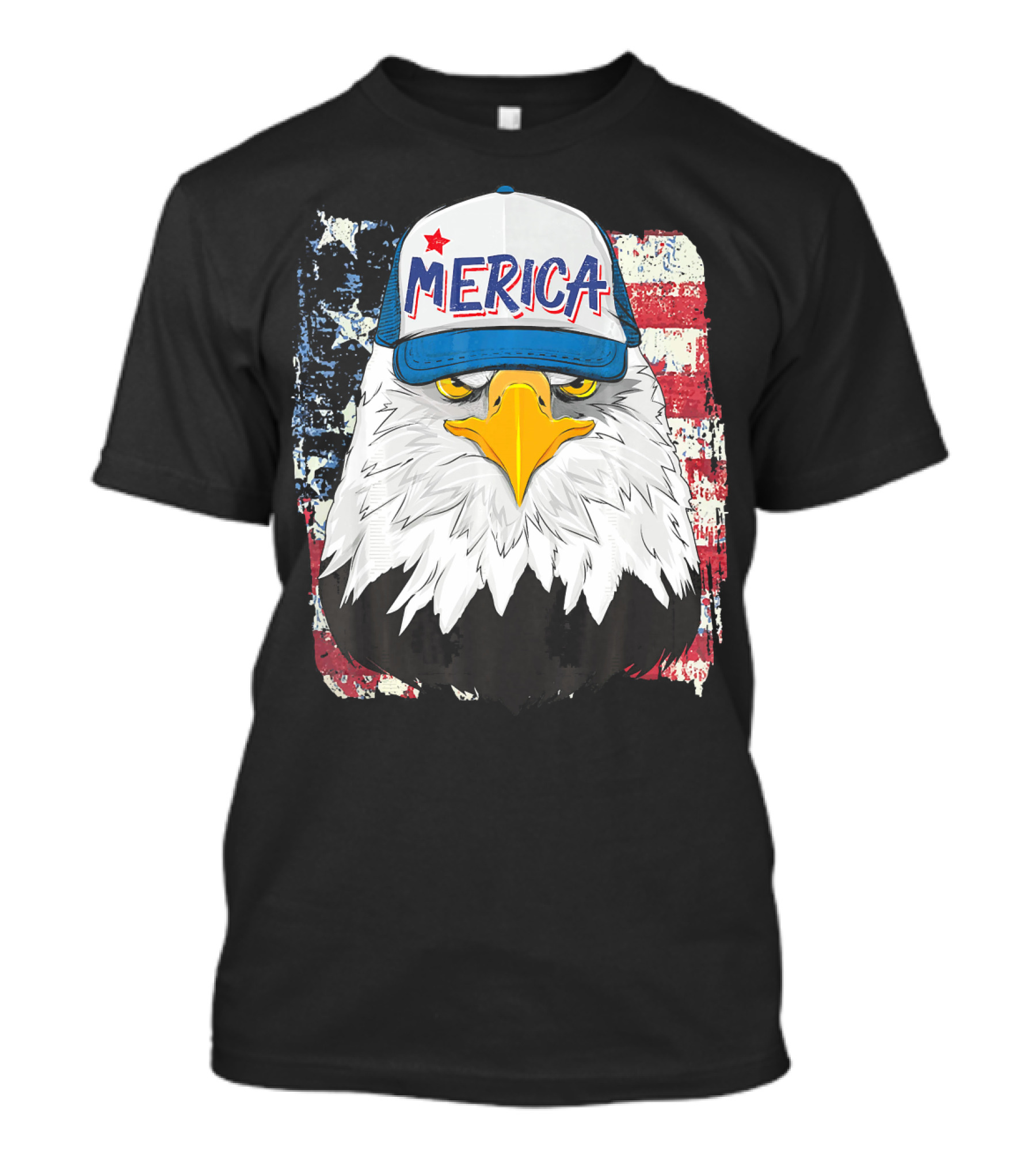 Merica Trucker Hat Bald Eagle With American Flag Background T-Shirt