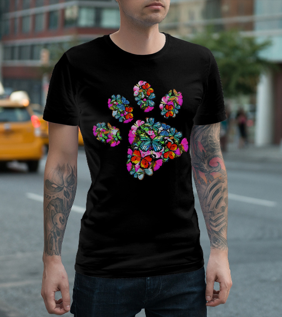 Cat Dog Mom Butterfly Paw Prints T-Shirt