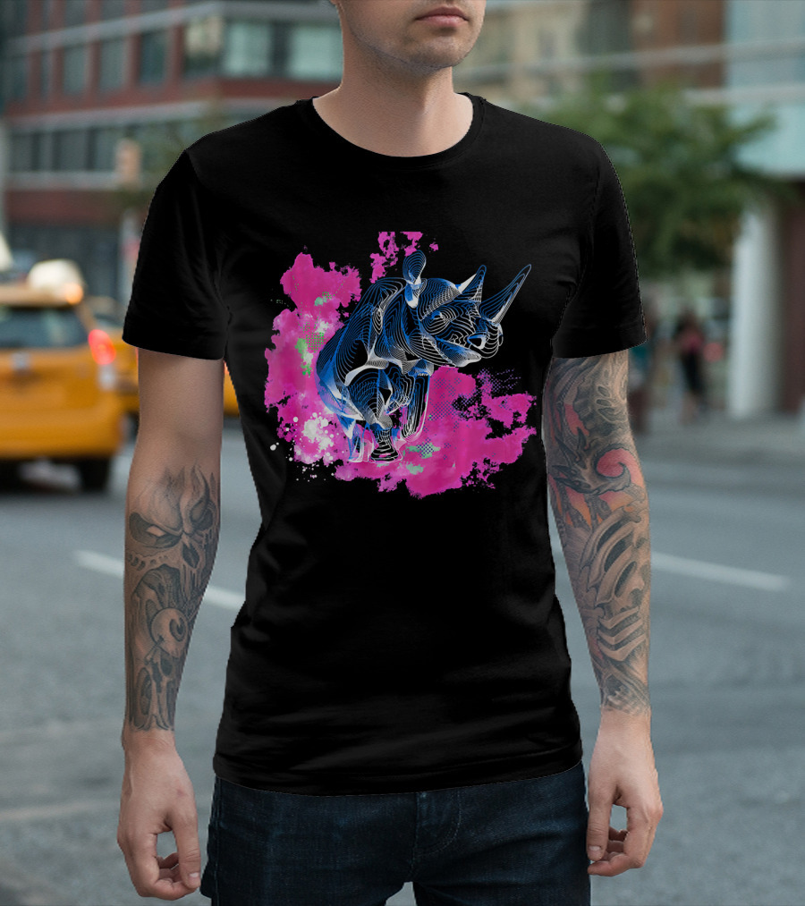 Colors Rhino Vibrant Pink and Blue Abstract T-Shirt