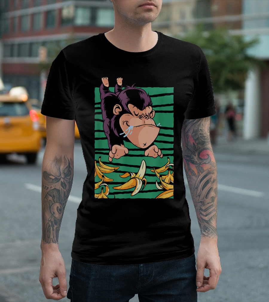 Ape Gorilla Chimpanzee Bananas Humorous Cartoon T-Shirt