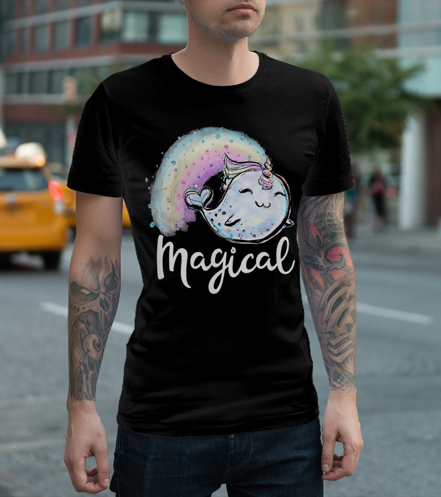 Magical BDAZ Unicorn Whale Narwhal with Rainbow T-Shirt