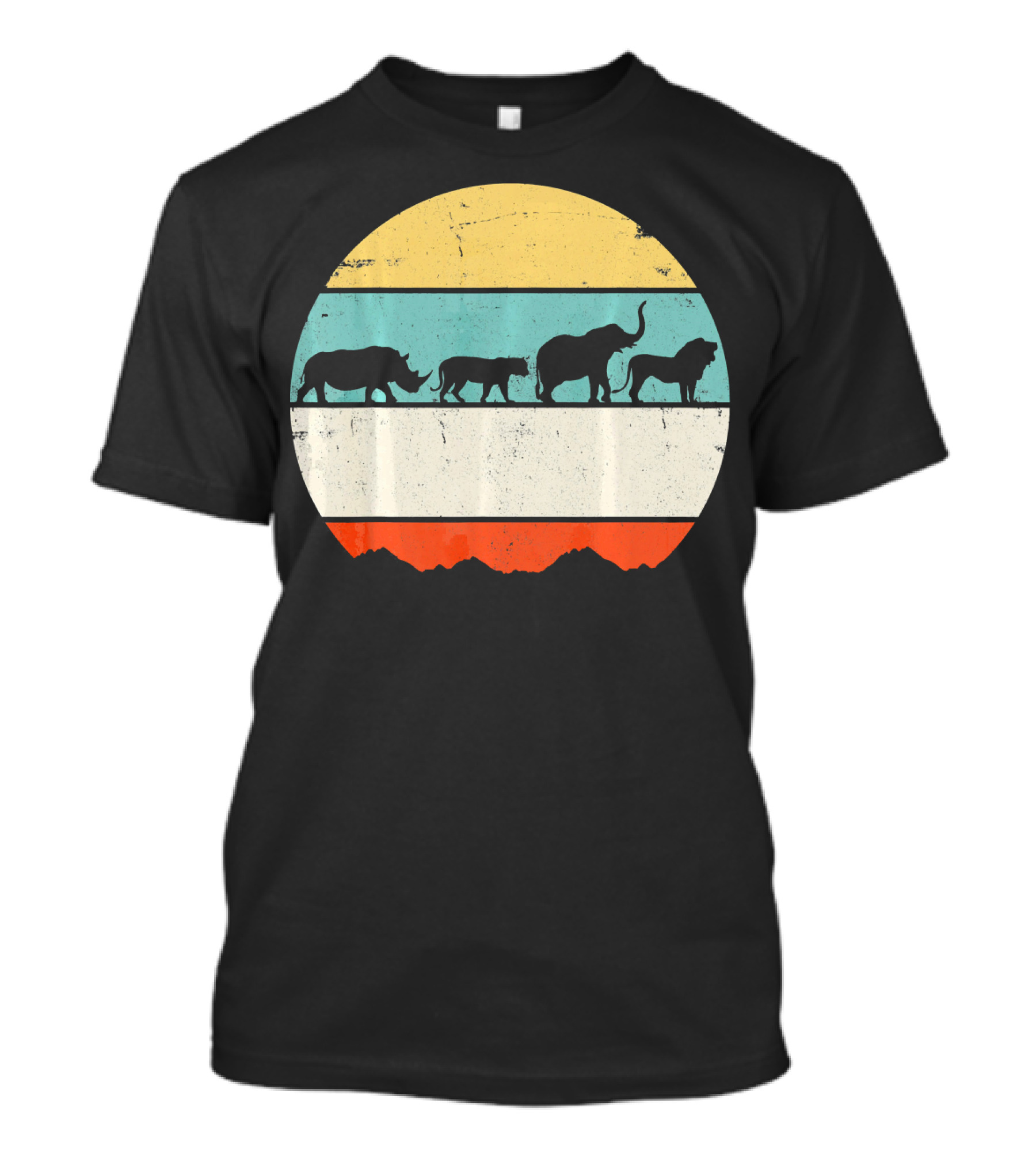 Africa Rhino Lion Elephant Sunset T-Shirt