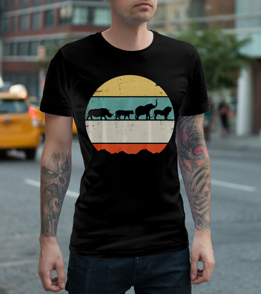 Africa Rhino Lion Elephant Sunset T-Shirt