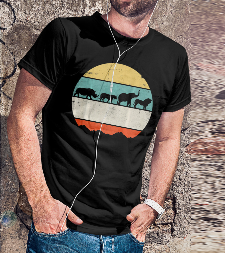Africa Rhino Lion Elephant Sunset T-Shirt