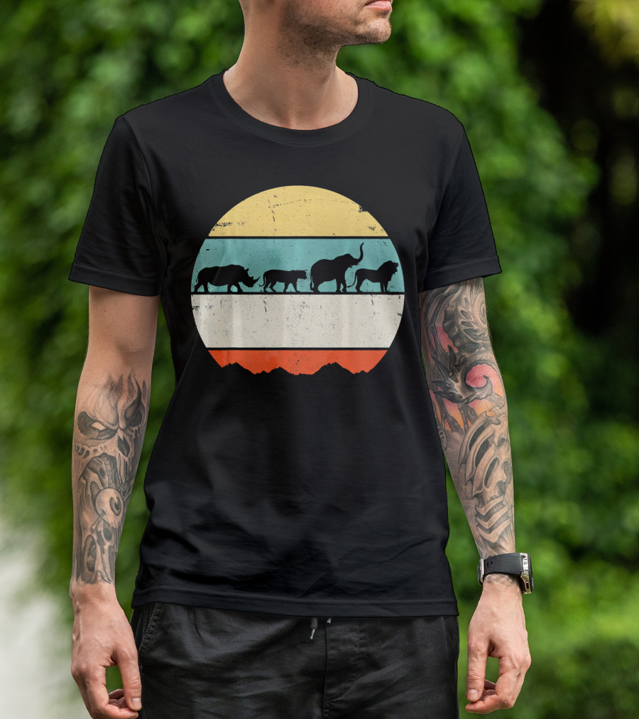 Africa Rhino Lion Elephant Sunset T-Shirt