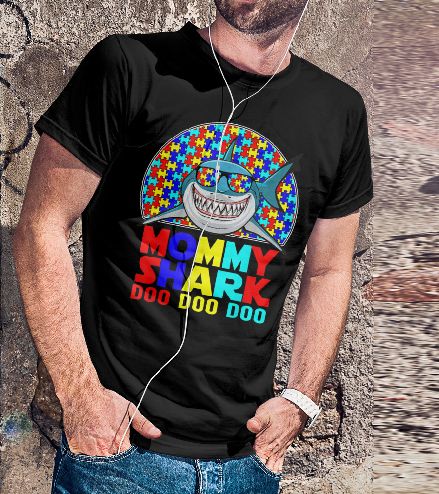 Autism Mommy Shark Doo Doo Doo Puzzle Pattern Sunglasses T-Shirt