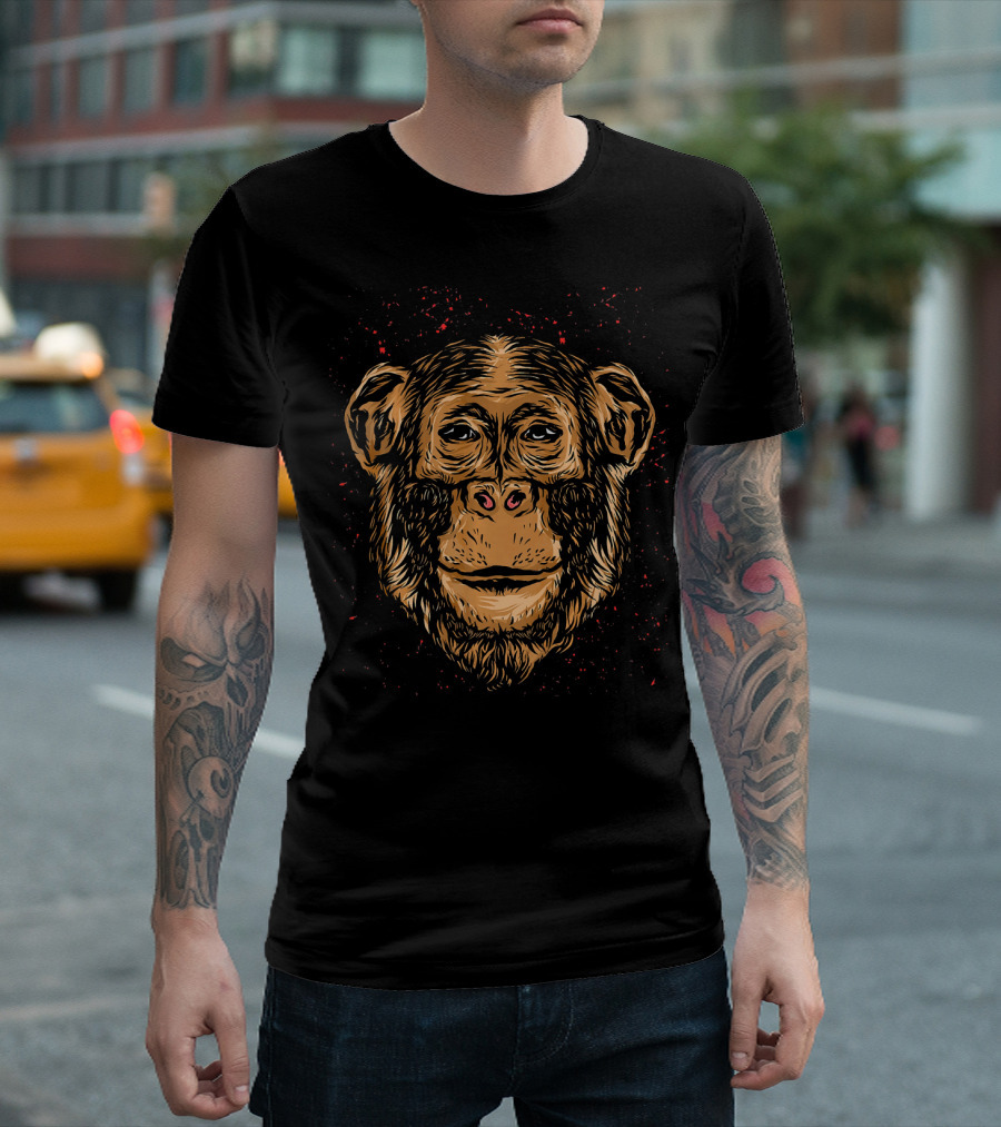 Chimpanzee Funny Men Big Face Oran Detailed T-Shirt