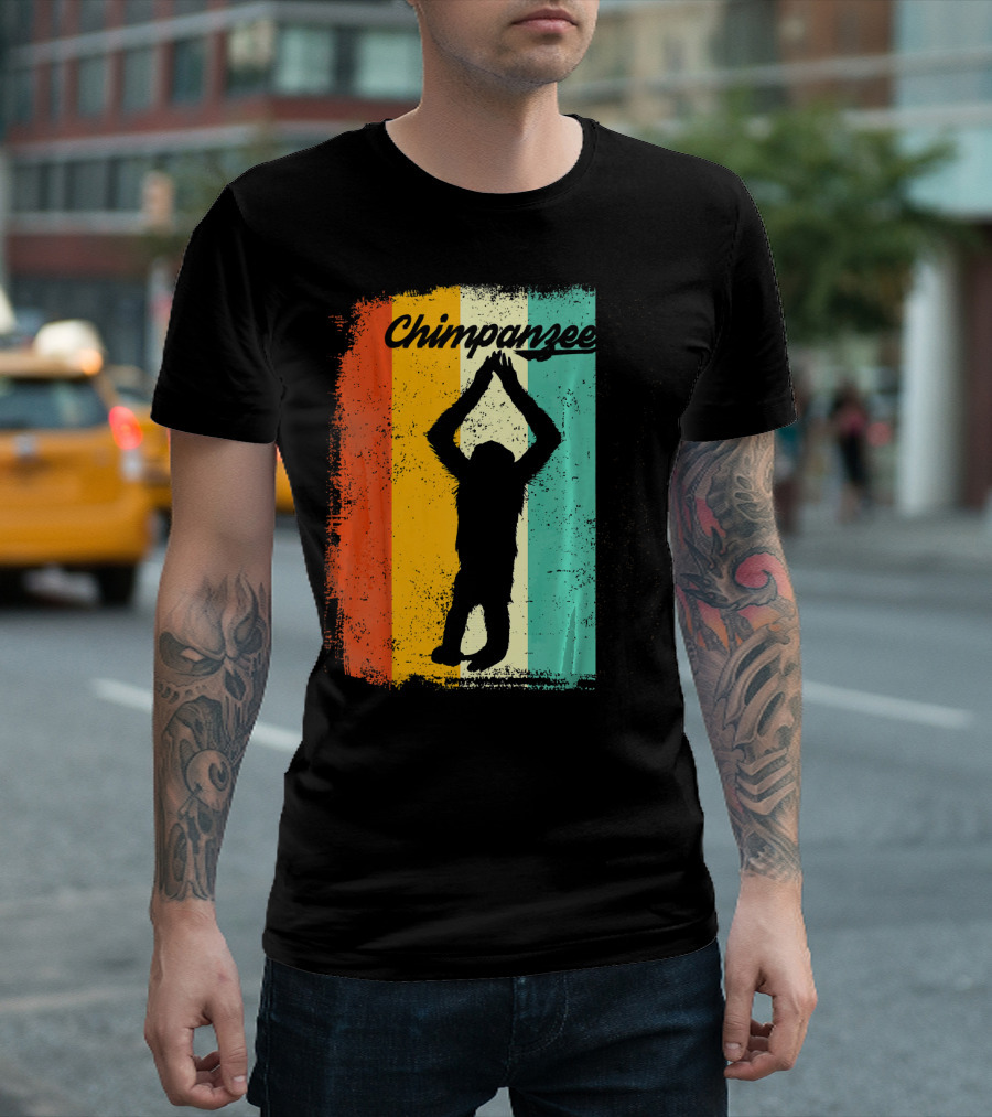 Chimpanzee Retro 70s Vintage Monke Silhouette Color Stripes T-Shirt