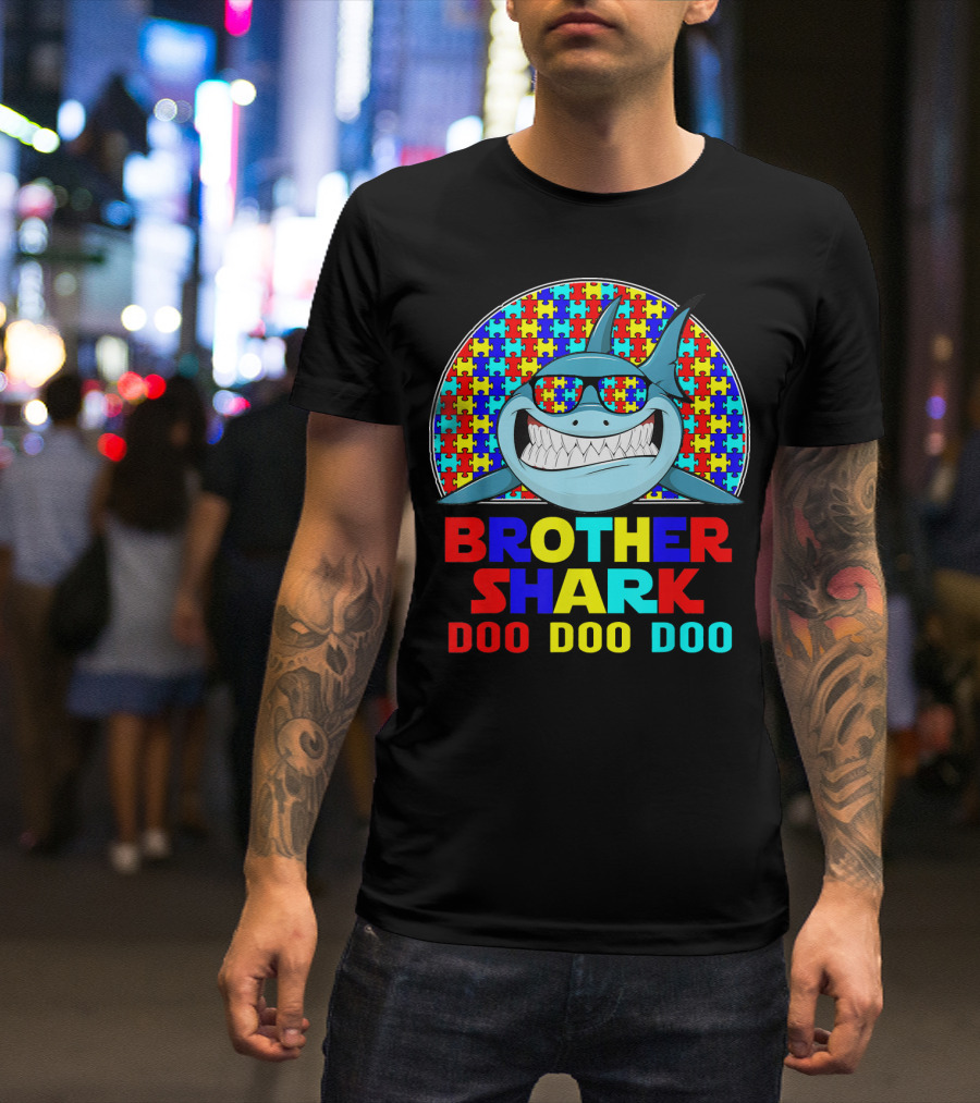 Brother Shark Doo Doo Doo Autism Puzzle Sunglasses T-Shirt