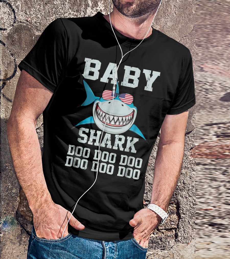 Baby Shark Doo Doo Doo Doo Doo American Flag Sunglasses T-Shirt