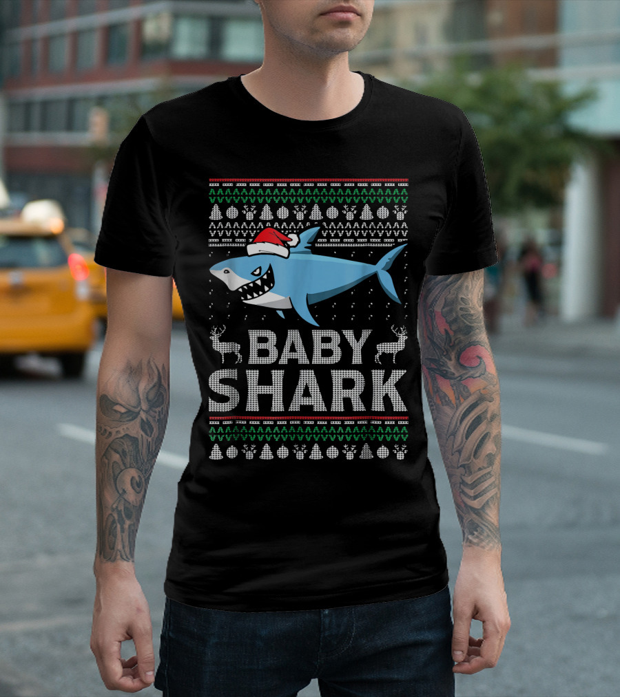 Baby Shark Santa Hat Ugly Christmas Sweater Shark T-Shirt
