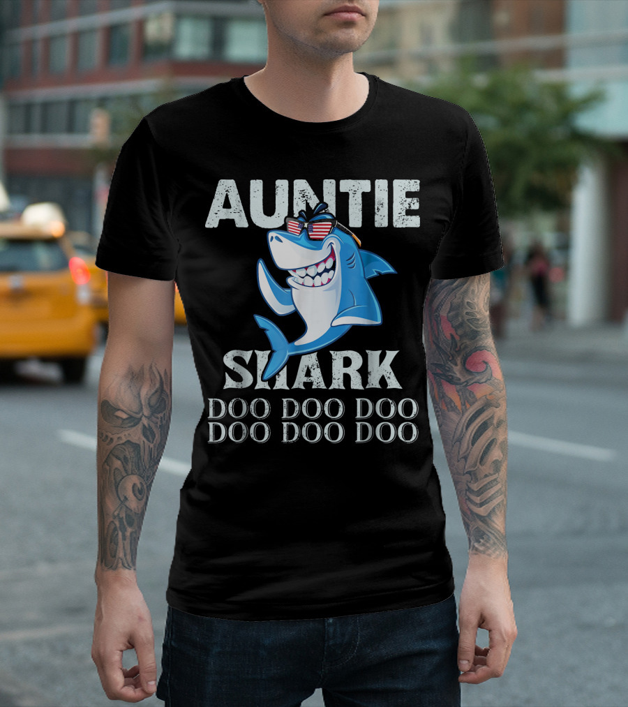 Auntie Shark Doo Doo Doo Cool Shark With Sunglasses T-Shirt