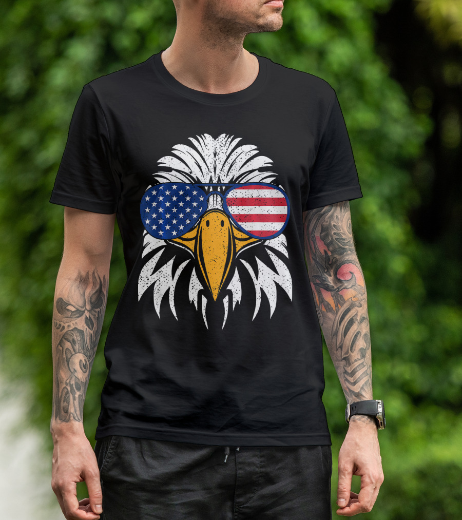 4th Of July American Flag Sunglasses Bald Eagle Patriotic America T-Shirt