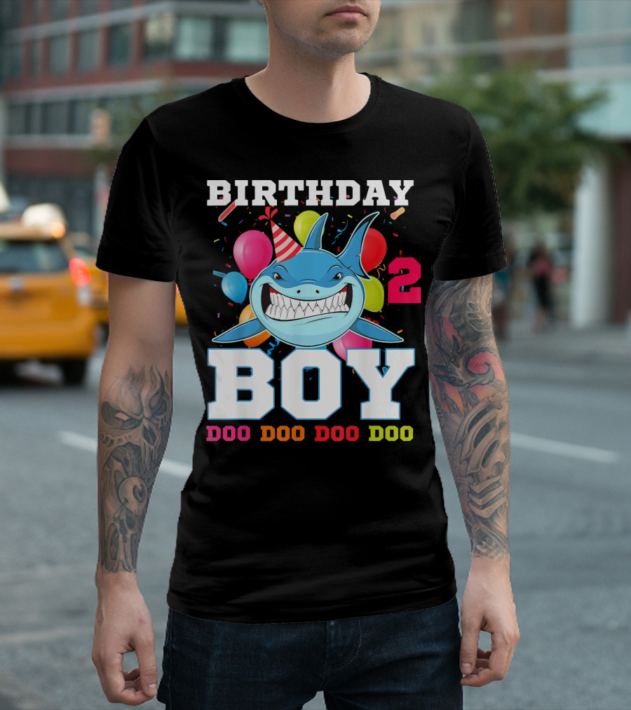 Birthday Boy 2 Doo Doo Doo Shark Party T-Shirt