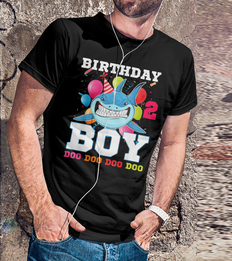 Birthday Boy 2 Doo Doo Doo Shark Party T-Shirt