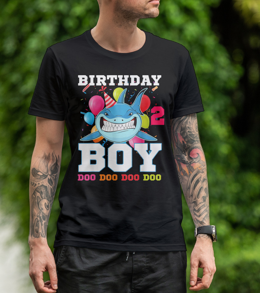 Birthday Boy 2 Doo Doo Doo Shark Party T-Shirt