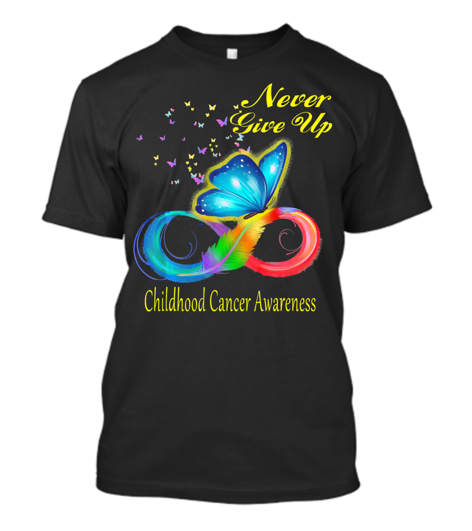 Never Give Up Butterfly Childhood Cancer Awareness T-Shirt