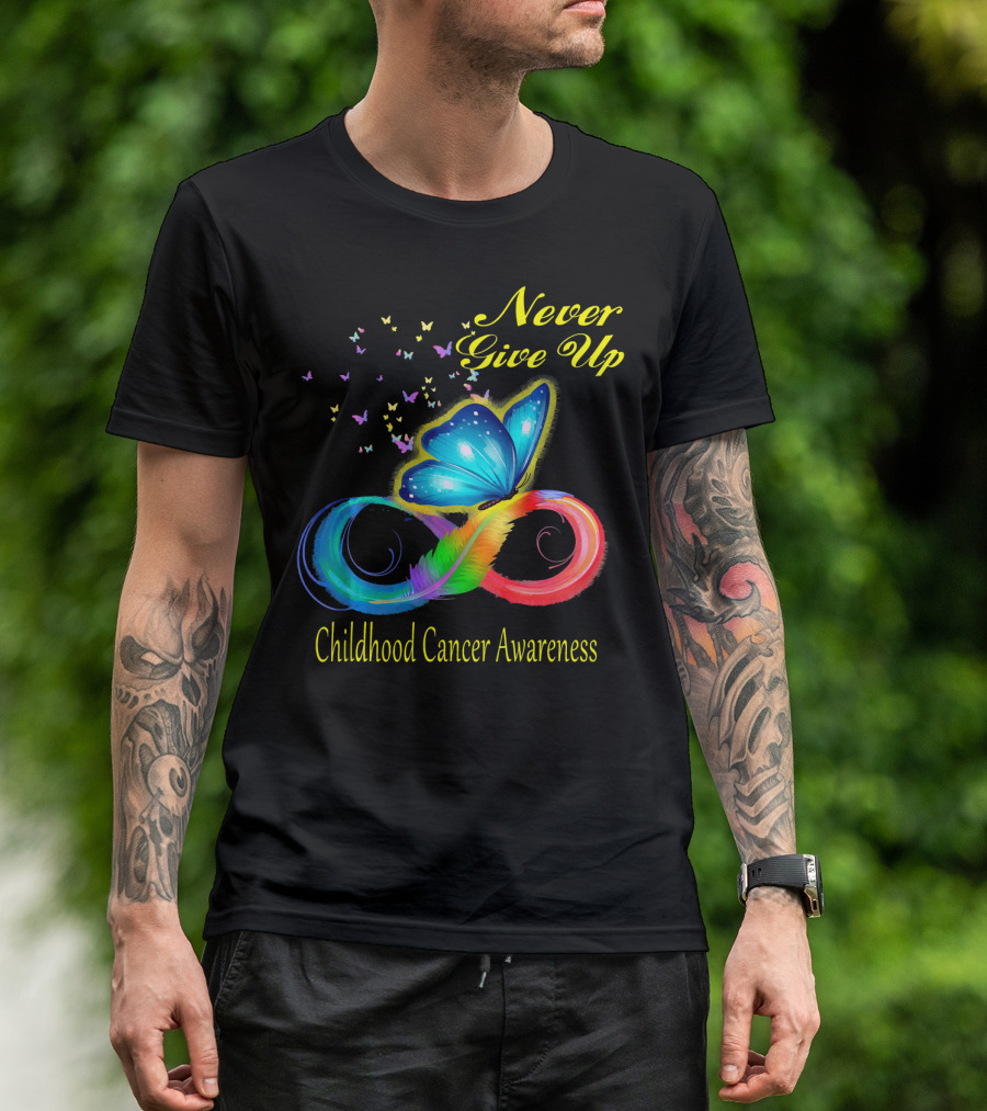 Never Give Up Butterfly Childhood Cancer Awareness T-Shirt