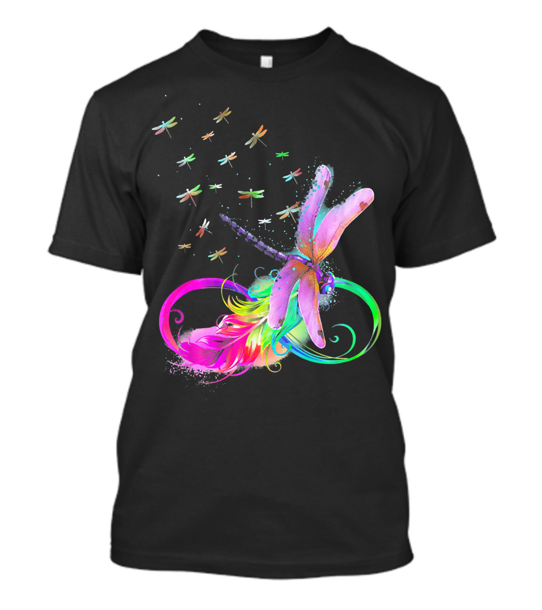 Beautiful Colorful Dragonfly Swirl With Vibrant Dragonflies T-Shirt