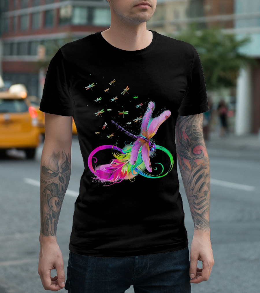 Beautiful Colorful Dragonfly Swirl With Vibrant Dragonflies T-Shirt